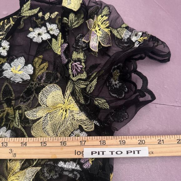 Lularoe Deanne II Sheer Mesh Flower Embroidered Maxi Dress Fairy Whimsigoth sz L - Picture 7 of 10